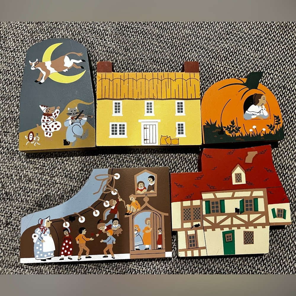 The Cat’s Meow Nursery Rhyme Series 5 piece set lot 1994 granny-core